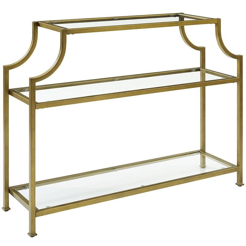 Allora Mid-Century Metal/Tempered Glass Accent Console Table in Gold/Clear