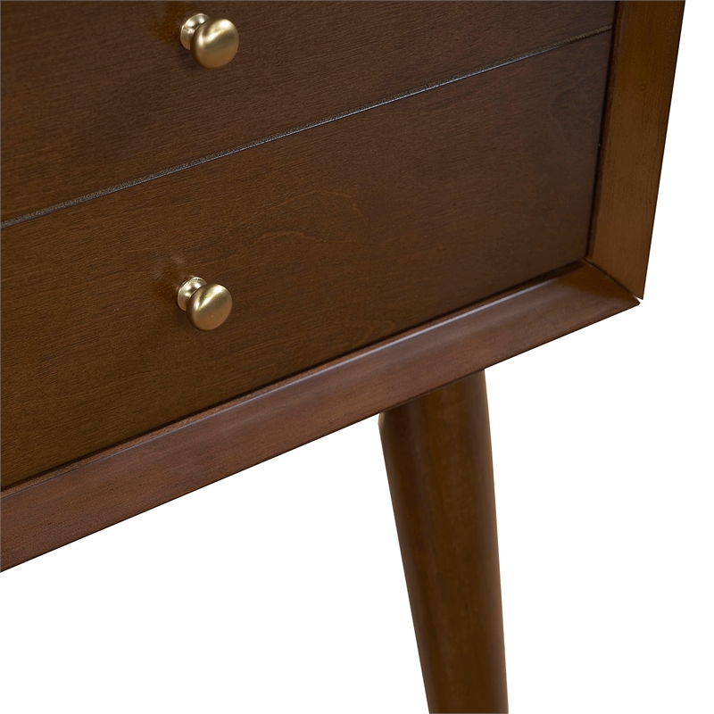 Allora 1-Drawer Mid-Century Wood Nightstand in Mahogany/Bronze