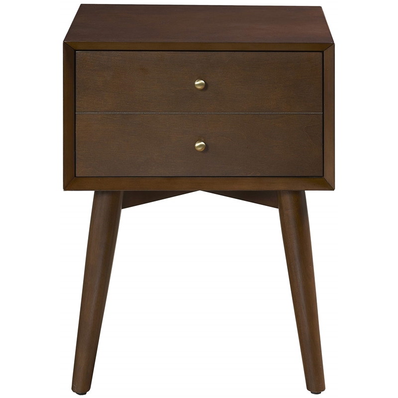 Allora 1-Drawer Mid-Century Wood Nightstand in Mahogany/Bronze