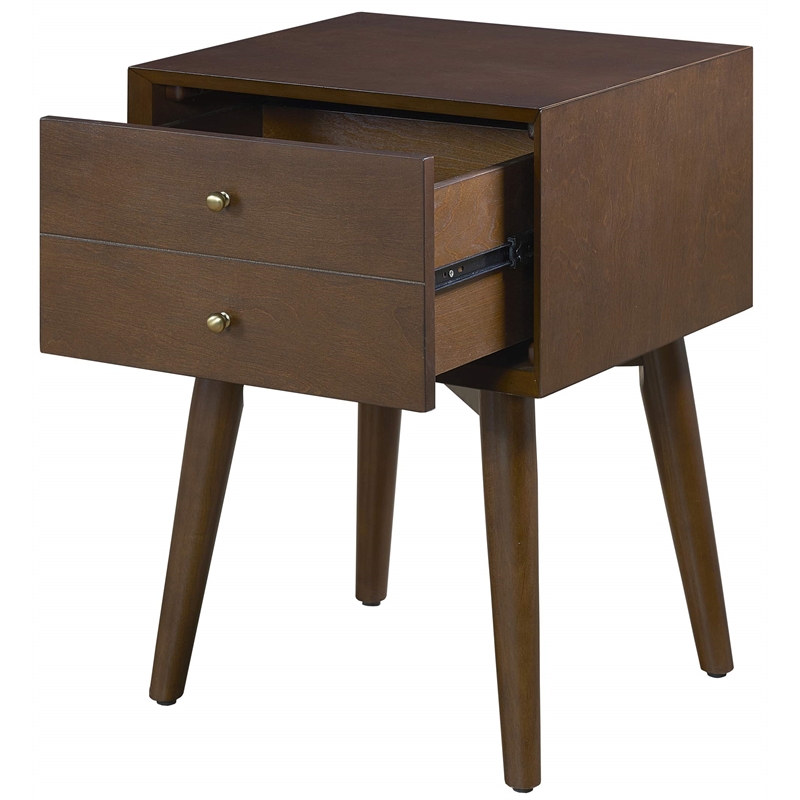 Allora 1-Drawer Mid-Century Wood Nightstand in Mahogany/Bronze