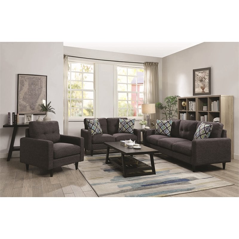 Allora Tufted Fabric Accent Chair in Gray and Coffee Bean