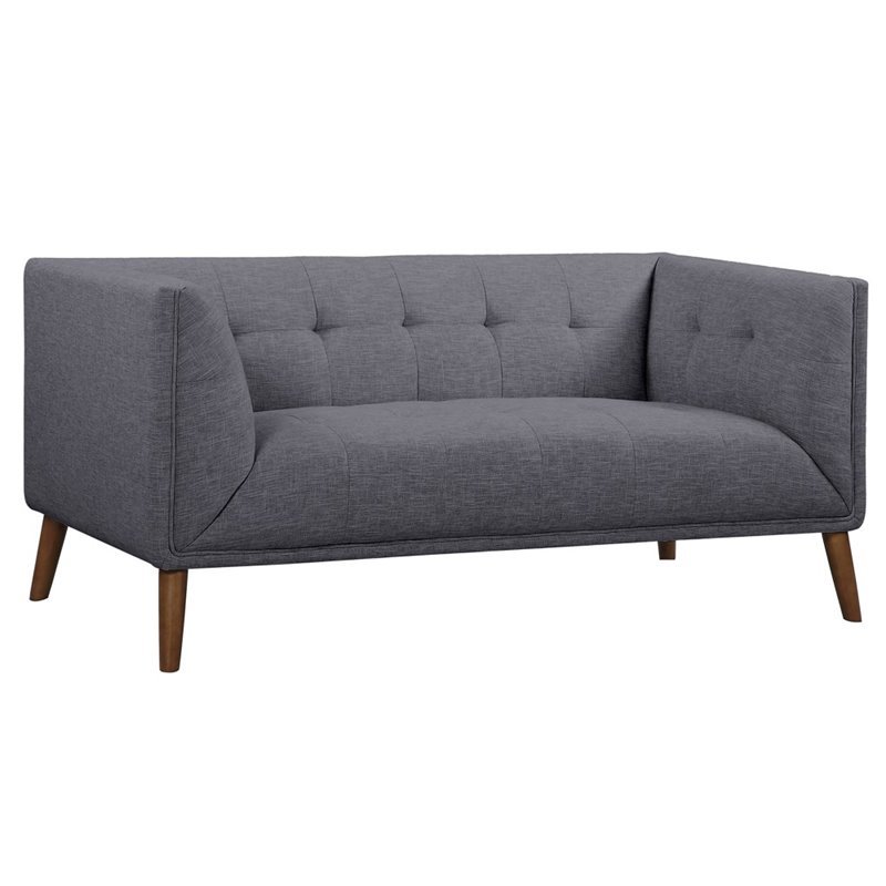 Allora Modern Fabric Upholstered Loveseat in Dark Gray/Walnut