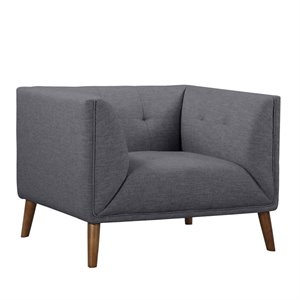 Allora Mid-Century Button-Tufted Linen Fabric Upholstered Chair in Dark Gray