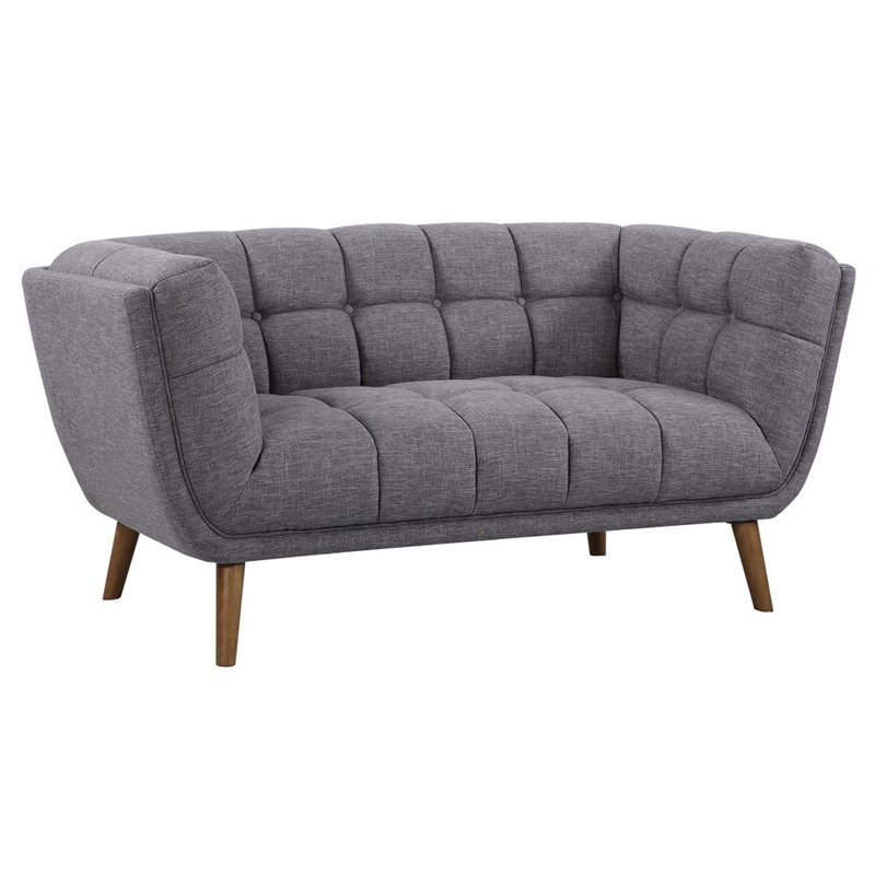 Allora Modern Fabric Upholstered Loveseat with Wood Legs in Dark Gray/Walnut