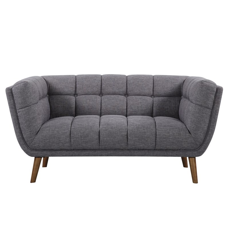 Allora Modern Fabric Upholstered Loveseat with Wood Legs in Dark Gray/Walnut