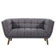 Allora Modern Fabric Upholstered Loveseat with Wood Legs in Dark Gray/Walnut
