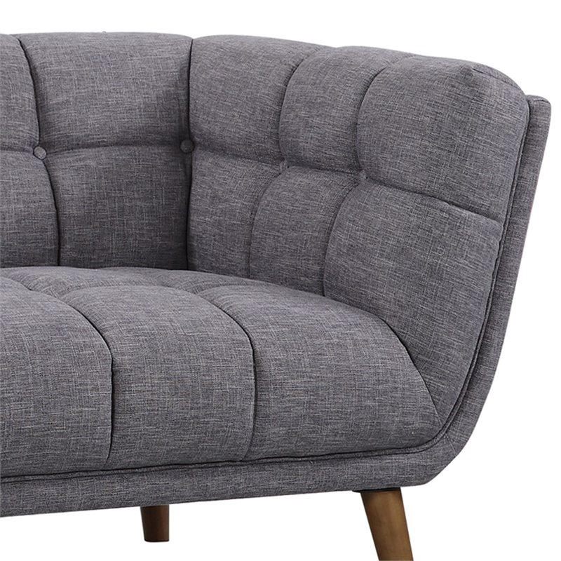 Allora Modern Fabric Upholstered Loveseat with Wood Legs in Dark Gray/Walnut