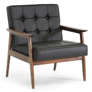 allora solid wood and faux leather club chair in black