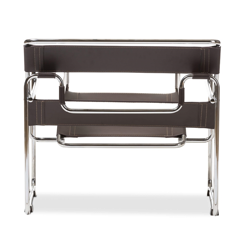 Allora Mid-Century Leather/Steel Metal Accent Chair in Brown