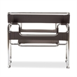 Allora Mid-Century Leather/Steel Metal Accent Chair in Brown