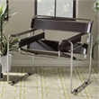 Allora Mid-Century Leather/Steel Metal Accent Chair in Brown