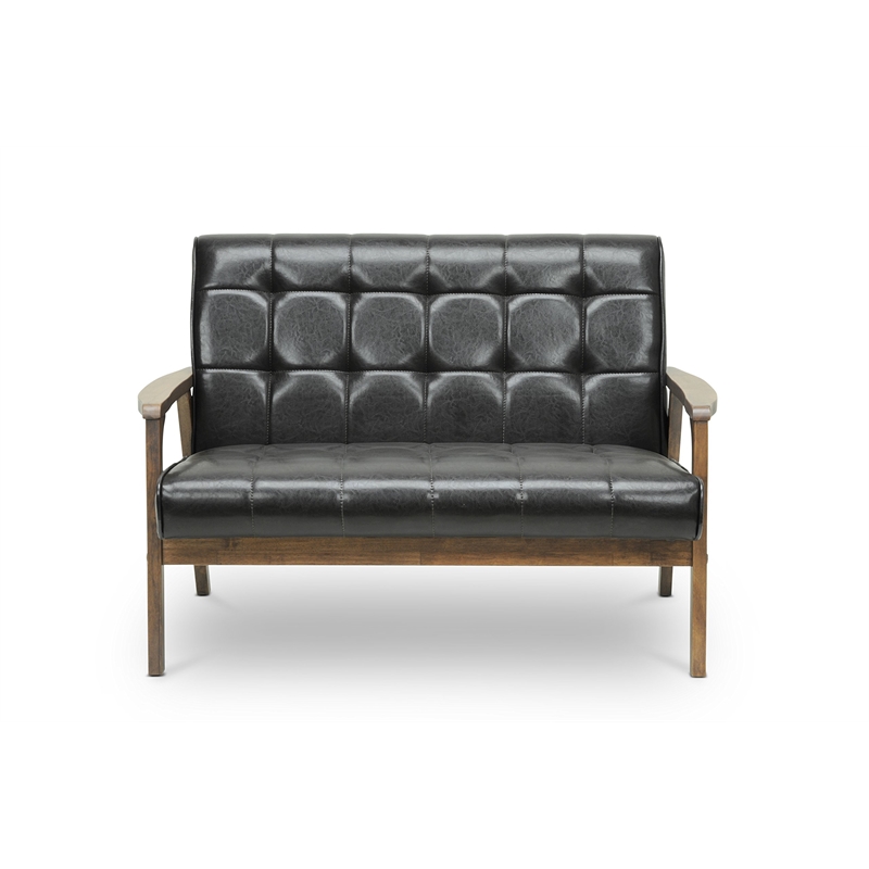 Allora Mid-Century Faux Leather Loveseat in Brown