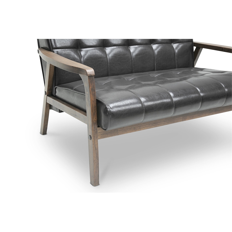 Allora Mid-Century Faux Leather Loveseat in Brown