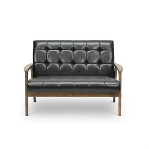allora mid-century faux leather loveseat in brown