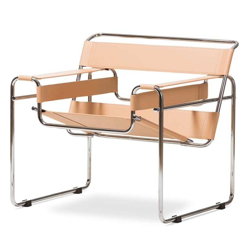 Allora Bonded Leather and Steel Frame Accent Chair in Tan