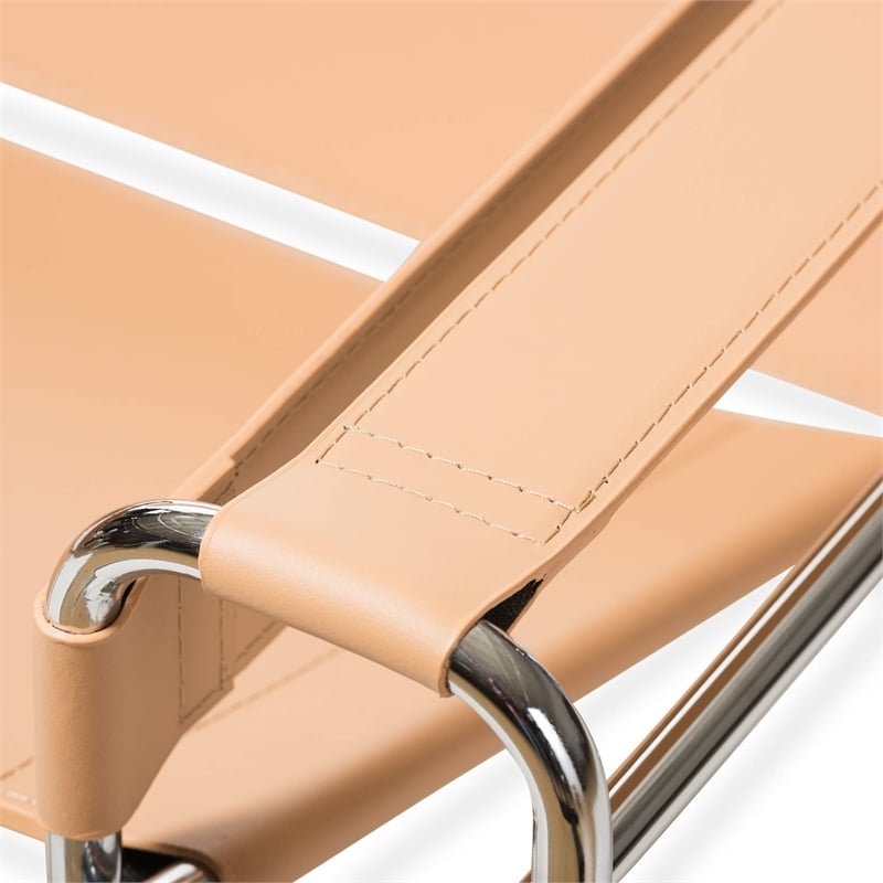 Allora Bonded Leather and Steel Frame Accent Chair in Tan