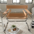 Allora Bonded Leather and Steel Frame Accent Chair in Tan