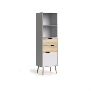 Allora 2-Drawers and 1-Door Bookcase in White/Oak