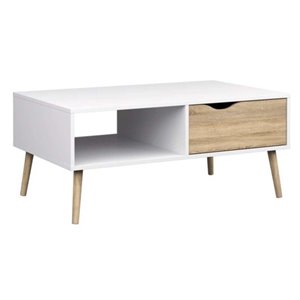 allora 1-drawer and 1-open shelf coffee table in white/oak