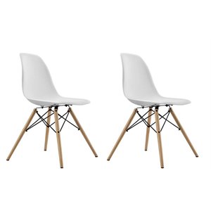 Allora Mid-Century Molded Dining Chair with Wood Legs in White (Set of 2)