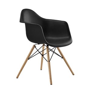 Allora Mid-Century Molded Dining Arm Chair with Wood Legs in Black