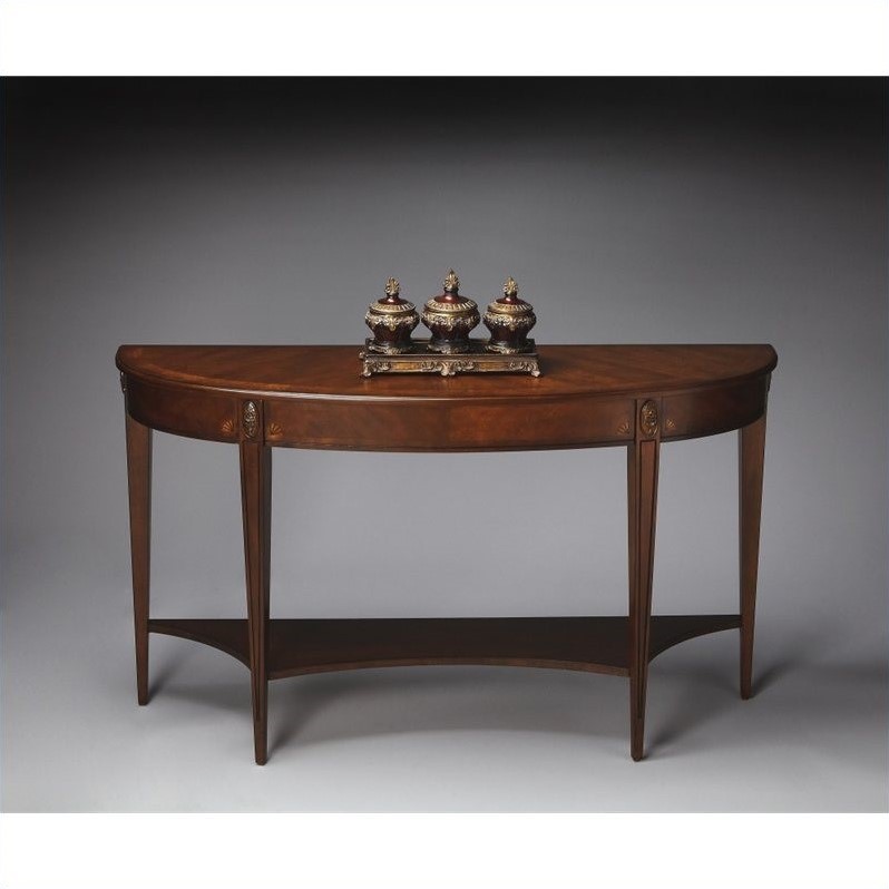 Allora Solid Rubber Wood Console Table in Cherry/Nutmeg