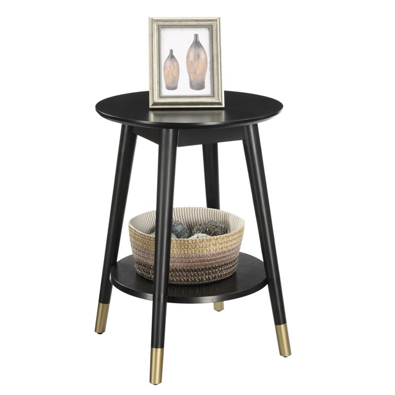 Allora Mid-Century Solid Rubber Wood Round End Table in Black