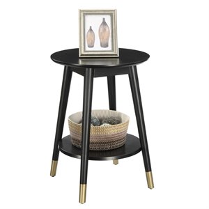 allora mid-century solid rubber wood round end table in black