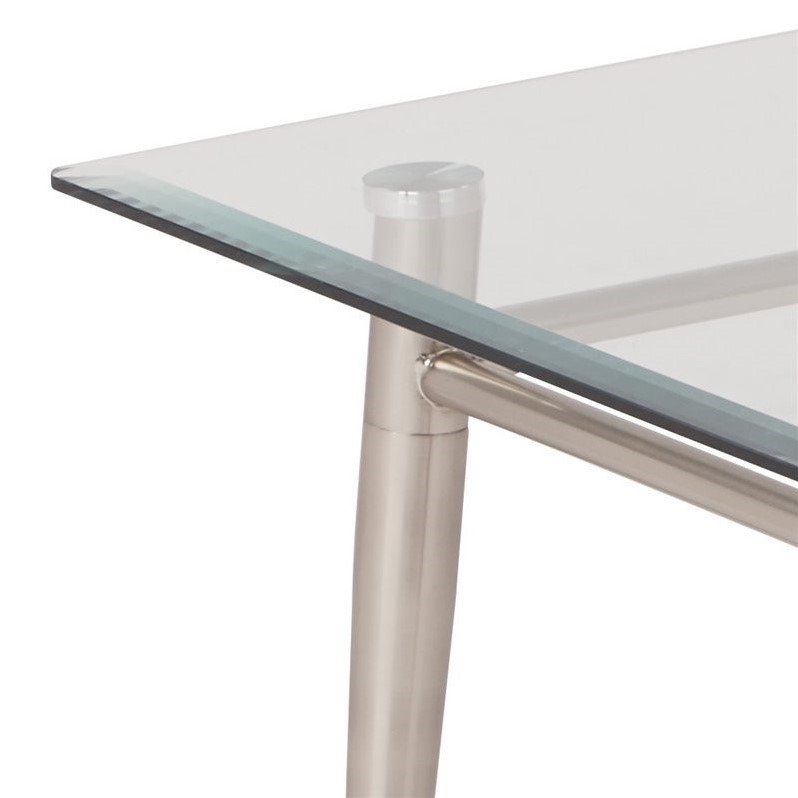 Allora Mid-Century Rectangular Metal/Glass Coffee Table in Brushed Nickel/Clear