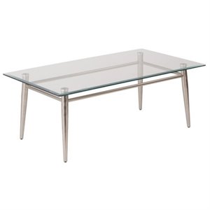 Allora Rectangular Tempered Glass Top Coffee Table in Nickel Brush