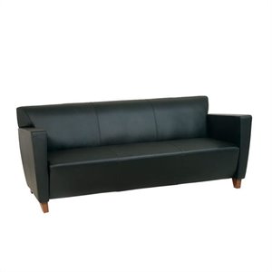 allora bonded leather sofa with cherry finish legs in black