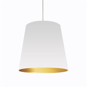 Allora 1-Light Oversized Fabric Drum Pendant (Large) in White on Gold