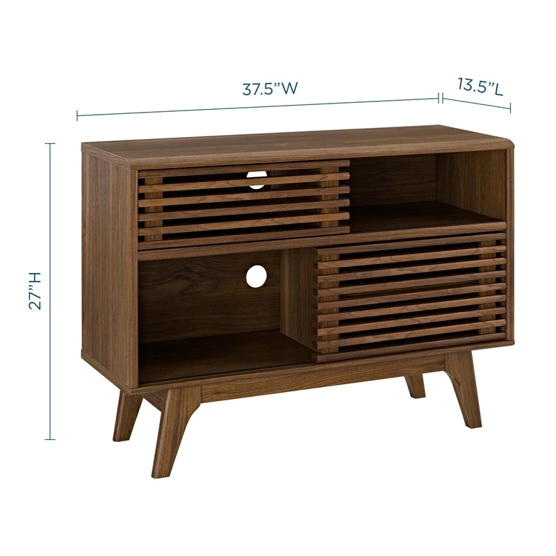 Allora Modern Wood Display Stand with 4 Storage Spaces in Walnut