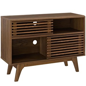 Allora Modern Wood Display Stand with 4 Storage Spaces in Walnut