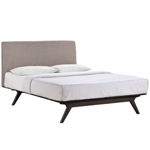 Allora Modern MDF and Rubberwood Queen Bed in Cappuccino/Gray