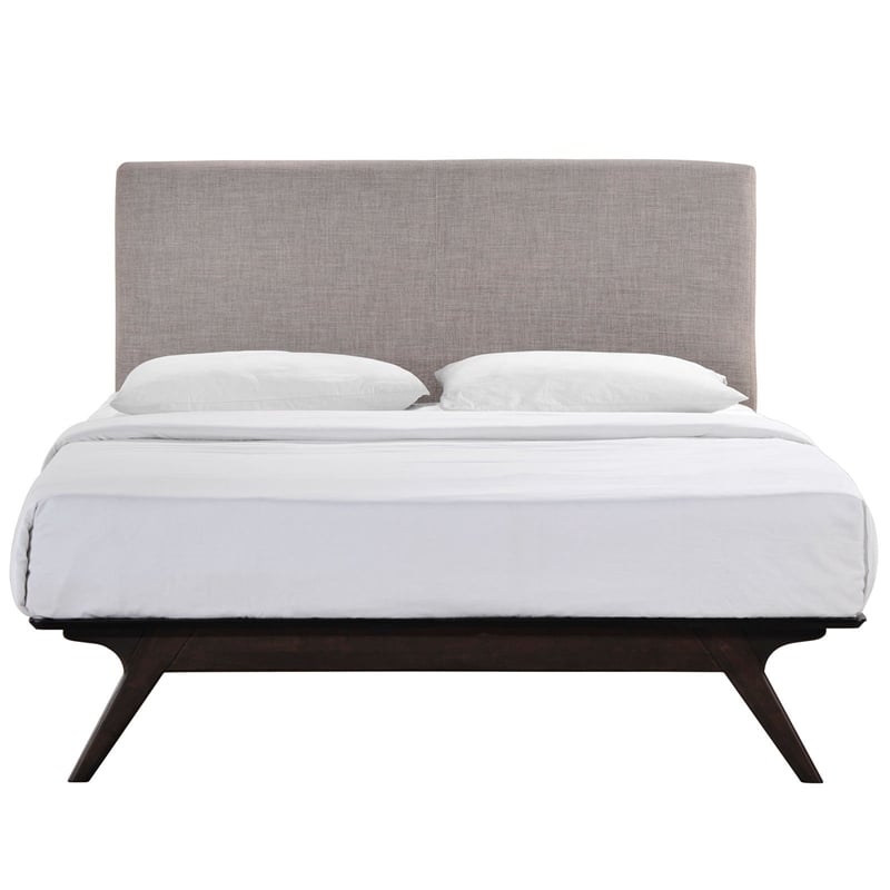 Allora Modern MDF and Rubberwood Queen Bed in Cappuccino/Gray