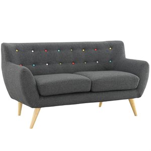 Allora Mid Century Modern Fabric Loveseat in Gray