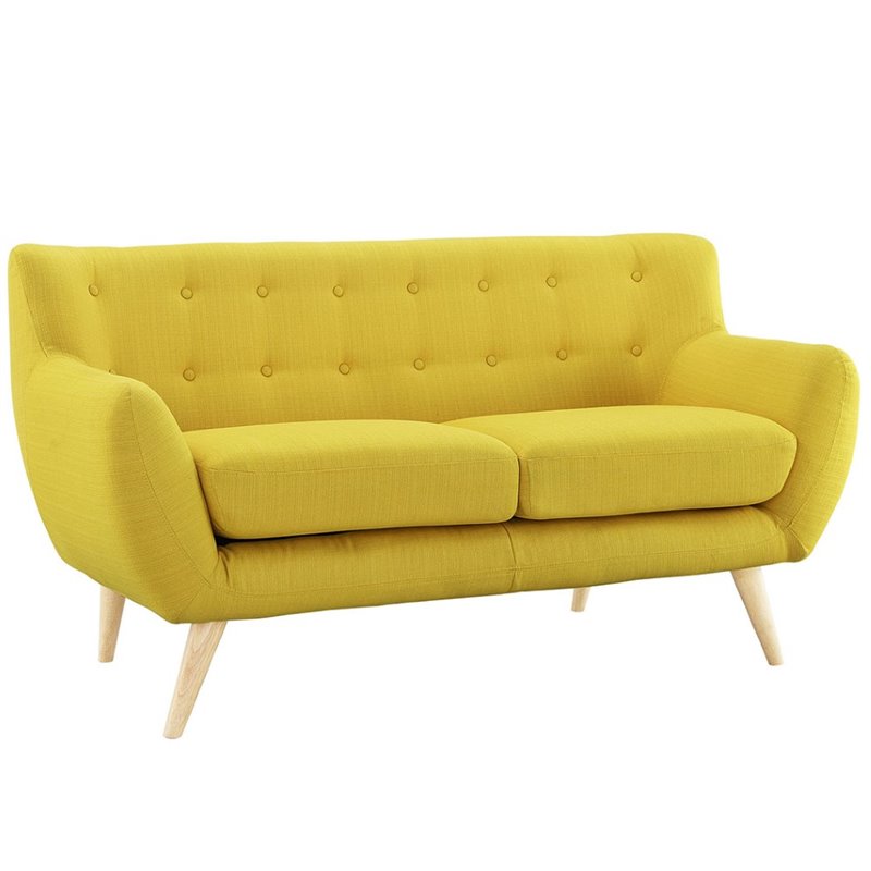Allora 2-Piece Fabric and Rubberwood Living Room Set in Sunny Yellow