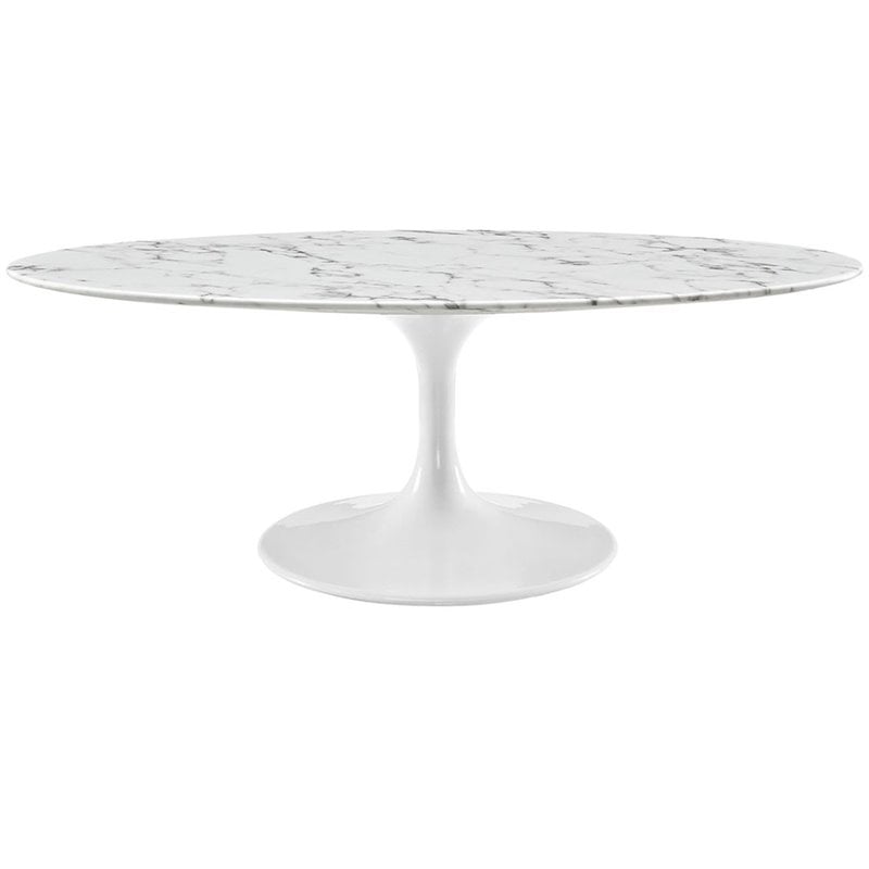 Allora Oval Faux Marble Top Coffee Table in White