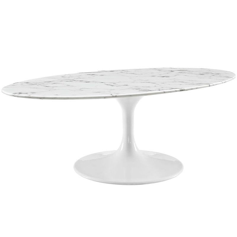 Allora Oval Faux Marble Top Coffee Table in White