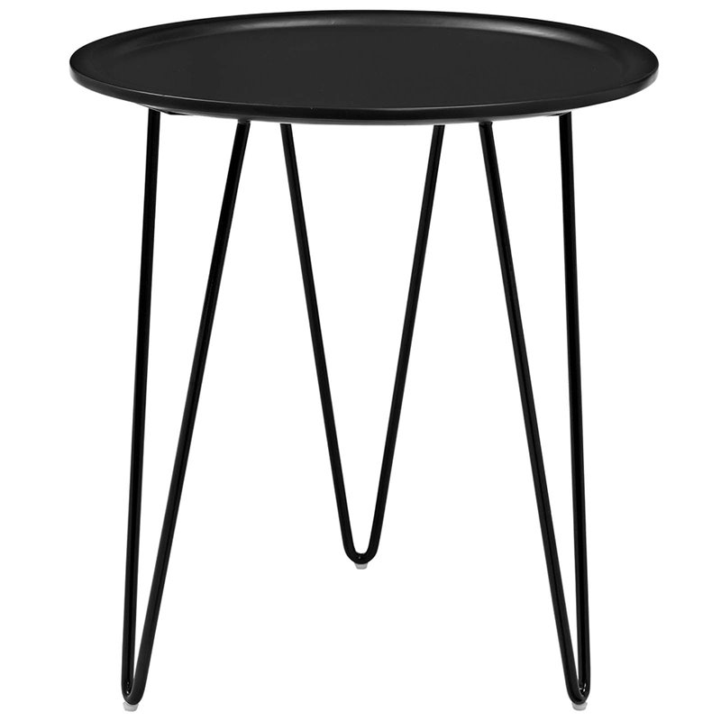 Allora Modern Fiberboard/Steel Metal End Table with Round Top in Black