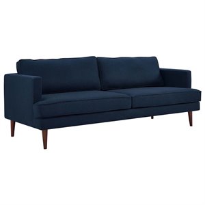 Allora Mid Century Modern Sofa in Blue and Walnut
