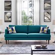 Allora Modern Polyester Fabric Upholstered Sofa in Teal and Walnut