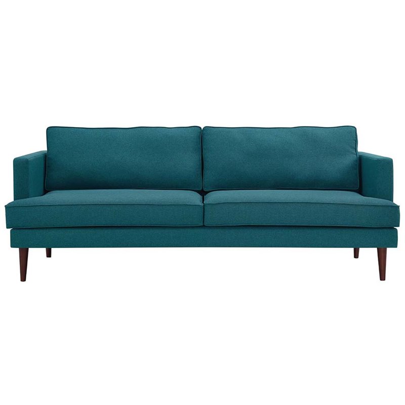 Allora Modern Polyester Fabric Upholstered Sofa in Teal and Walnut