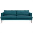 Allora Modern Polyester Fabric Upholstered Sofa in Teal and Walnut