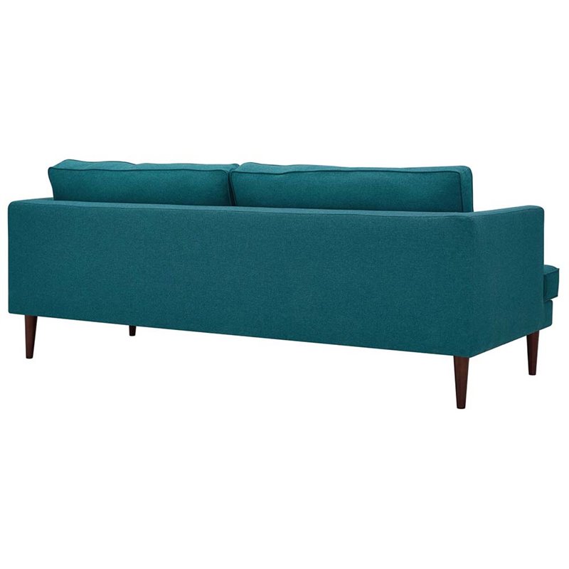 Allora Modern Polyester Fabric Upholstered Sofa in Teal and Walnut