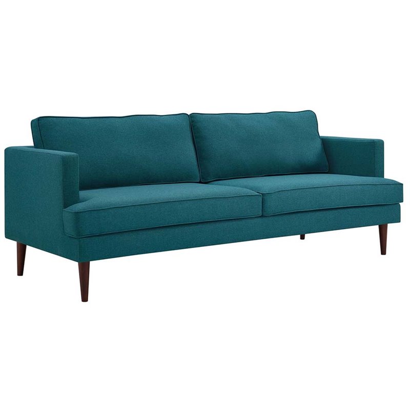 Allora Modern Polyester Fabric Upholstered Sofa in Teal and Walnut