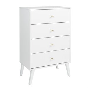 allora mid century modern 4 drawer chest in white