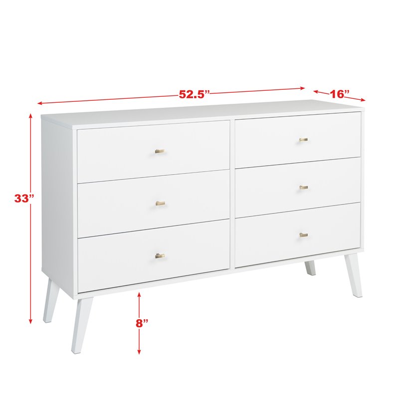 Allora Mid Century Modern 6 Drawer Double Dresser In White A 5145 1947291 Allora Mid Century Modern 6 Drawer
