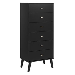 allora mid century modern tall 6 drawer chest in black